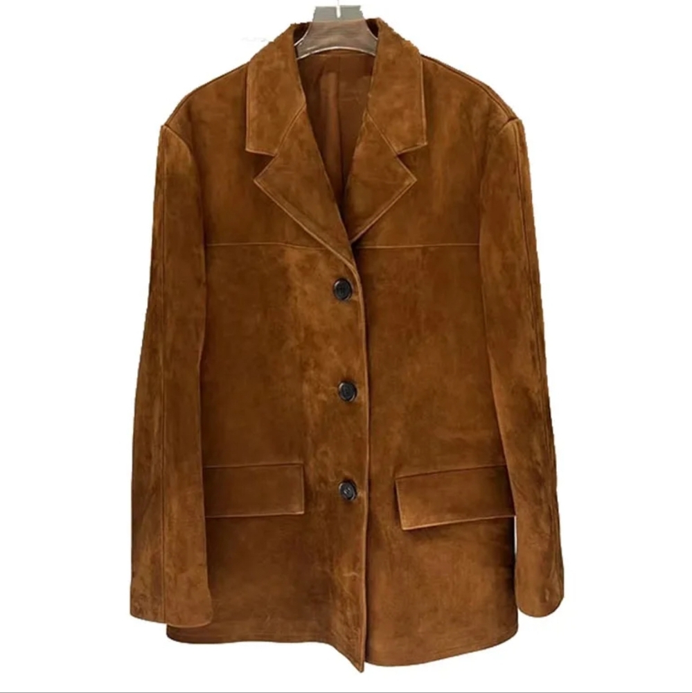 Vintage Brown Kid Suede Jacket for Women(kid suede sheepskin) - Picture 7 of 7